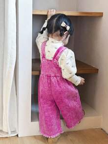 SHEIN Baby GirlNavy Blue Loose Denim Jumpsuit - Pink - View 2