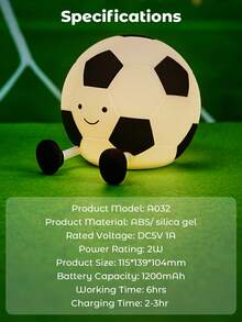 Teckwe Cute Football Silicone Night Light, Rechargeable Touch Control Night Lamp, Dimmable LED Bedside Light For Bedroom, Sports Themed Gift For Boys Girls - Black and White - View 11