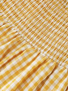 GlowEve Áo croptop dáng rộng kẻ caro màu vàng tươi dành cho nữ - Màu vàng - Xem 6