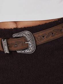 MUSERA 新款复古印花腰带 - 咖啡 - 查看 2