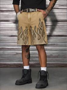 AXEPEAK Men's Rhinestone Decorated Fashionable Denim Shorts - Khaki - View 2