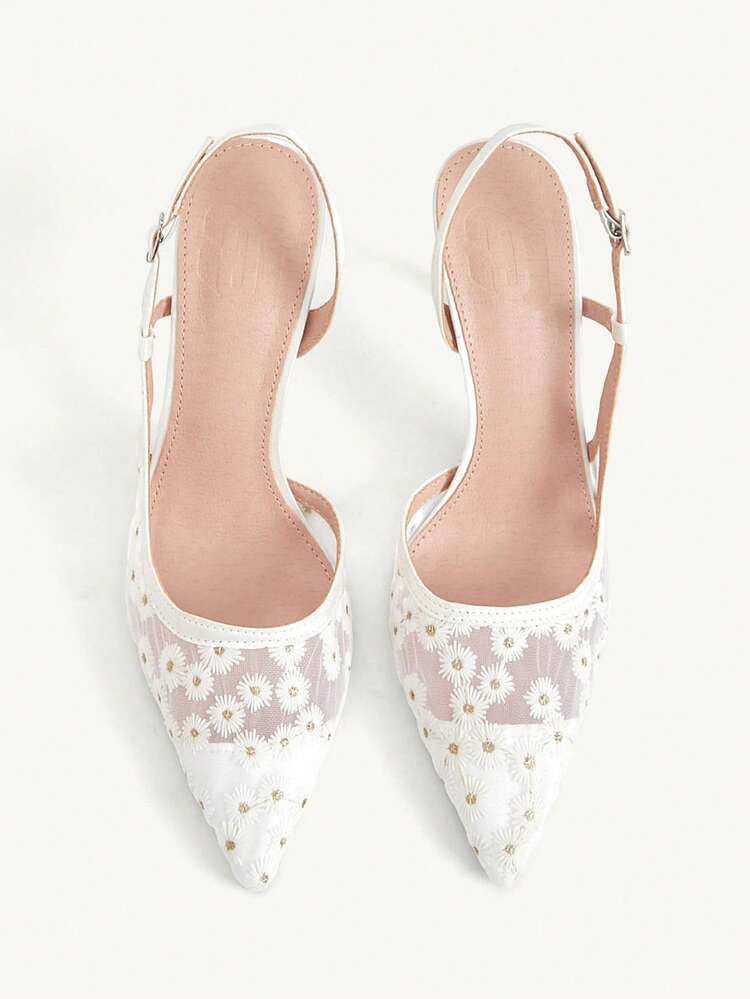 CUCCOO CHICEST Women Shoes Outdoor Women's Pointed Stiletto Jasmine Decorative Mesh Fabric Fashion Comfortable Daily Party Banquet Buckle Shoes