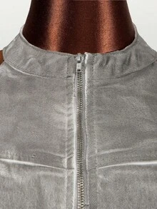 Mistrie Áo khoác gile denim cổ bẻ dáng ngắn có khóa kéo dành cho nữ - trắng - Xem 3