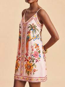 Travachic Spring/Summer Vacation Woven Printed Spaghetti Strap Mini Dress For Women - Multicolor - View 7