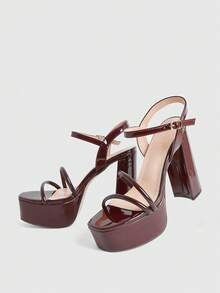CUCCOO LuxiPop Damen High-Heel Sandalen, runde Zehenpartie mit dickem High-Heel und dicker Sohle, transparentes PU-Material, Riemenverzierung, modisch und bequem für tägliche Partys und Bankette, Schnallenverschluss Absatzschuhe, Nachtclub-Stil und sexy Stil, Ostern, Urlaubsoutfit, Reiseaccessoires, 2000er Jahre Stil, Sommerbekleidung, Urlaubsatmosphäre, coole Mädchen Nacht-Outfit Stil - Pu braun - Übersicht 6