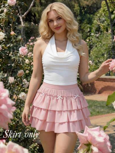 SHEIN MOD Váy xòe màu hồng cỡ lớn có nơ cho nữ