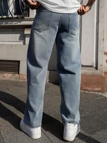 Artur Kramer 1件 Justice Brother 男士宽松水洗牛仔休闲阔腿牛仔裤（不含腰带/配饰） - 藍色 - 查看 2
