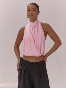 MUSERA Áo kiểu cổ cao, xếp ly, hở lưng, sang trọng, gợi cảm, thích hợp cho buổi tối đi chơi, kỳ nghỉ, tiệc tùng, ngày lễ tình nhân, mùa xuân và mùa hè. - Hồng - Xem 5