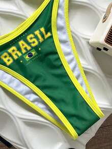 Swim Vcay Bộ bikini nữ thanh lịch, hở lưng, buộc dây phía sau, in kỹ thuật số cờ Brazil, thích hợp cho bãi biển, khu nghỉ dưỡng, mùa xuân/hè/thu. - màu xanh lá - Xem 8