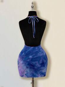 SHEIN ICON Tie-Neck Bodycon Backless Tie-Dye Mini Dress,Summer Dresses For Women - Multicolor - View 2