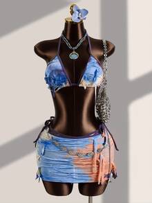 BamGleam Bộ đồ bơi nữ phong cách Y2K phản địa ngục gợi cảm in họa tiết tie-dye, thích hợp cho kỳ nghỉ biển, năm 2026SS. - Nhiều màu - Xem 5