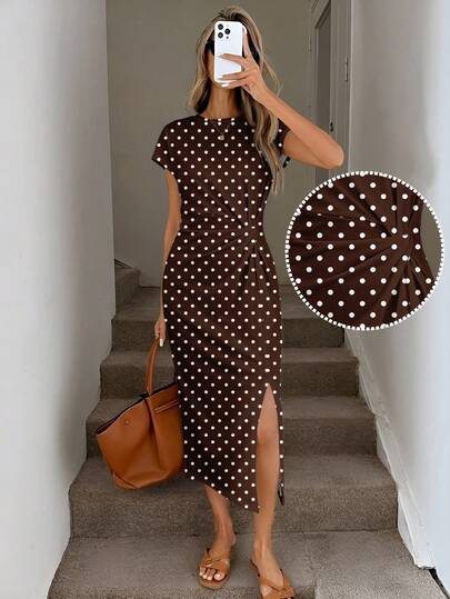 SHEIN LUNE Elegant Waist Twist High Slit Sleeveless Midi Dress, Printed Summer Casual Dress Women's Casual Textured Bodycon Dress Women's Birthday Outfit Women's Fitness Set Women's Wedding Guest Dress Women's Office Attire,Summer Dresses For Women