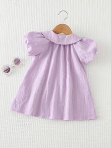 Cozy Pixies Baby Girl Bowknot Decor Petal Sleeve Ruffle Dress - Purple - View 2