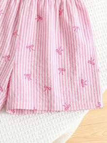 SHEIN LMoss Kids Tween Girl 2 Pieces Set: Casual Comfortable Round Neck Ruffle Blouse And Pants - Pink - View 4