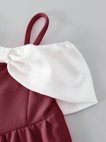 Souflis Souflis Đầm ngắn trễ vai xếp ly có nơ trang trí cho bé gái, màu hồng, kiểu dáng thanh lịch, thích hợp mặc ngoài trời vào mùa xuân và mùa hè. - Màu Đỏ Sâu - Xem 5