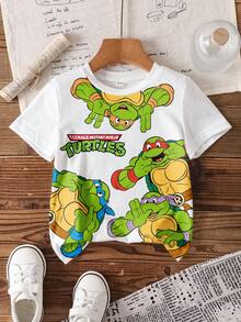 TEENAGE MUTANT NINJA TURTLES | SHEIN 男童夏季休闲海龟印花圆领短袖T恤两件套 - 彩色 - 查看 7