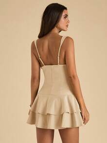 Elegant Solid-Color Mini Dress With Ruffled Hem For Women - White - View 2