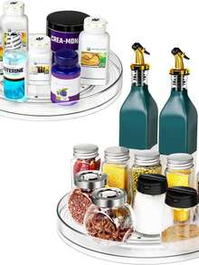Caja de almacenamiento transparente para gabinete y almacenamiento de alimentos, bandeja giratoria para refrigerador, baño, sala de estar, cocina y estantería de especias, plato giratorio de acrílico para cosméticos y perfumes - Multicolor - Ver 1