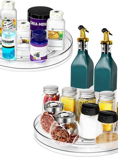 Caja de almacenamiento transparente para gabinete y almacenamiento de alimentos, bandeja giratoria para refrigerador, baño, sala de estar, cocina y estantería de especias, plato giratorio de acrílico para cosméticos y perfumes