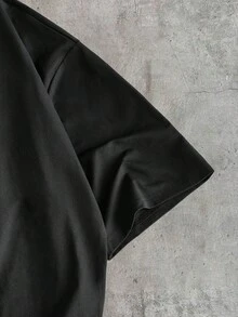 AXEPEAK Men's Casual Fashion Street Daily Commute Letter Print Rhinestone Embellished Loose Fit Short Sleeve T-Shirt, Summer - Black - View 5