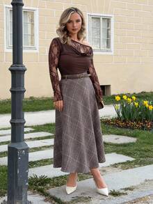 Jeta Ari 系腰带A字裙 - 卡其色 - 查看 6