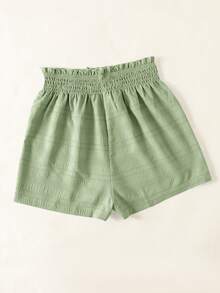 SHEIN Teen Girls' Black Textured Jacquard Bubble Plaid High Waist Drawstring Loose Casual Shorts, Versatile For Vacation And Daily Wear - Mint Green - View 2