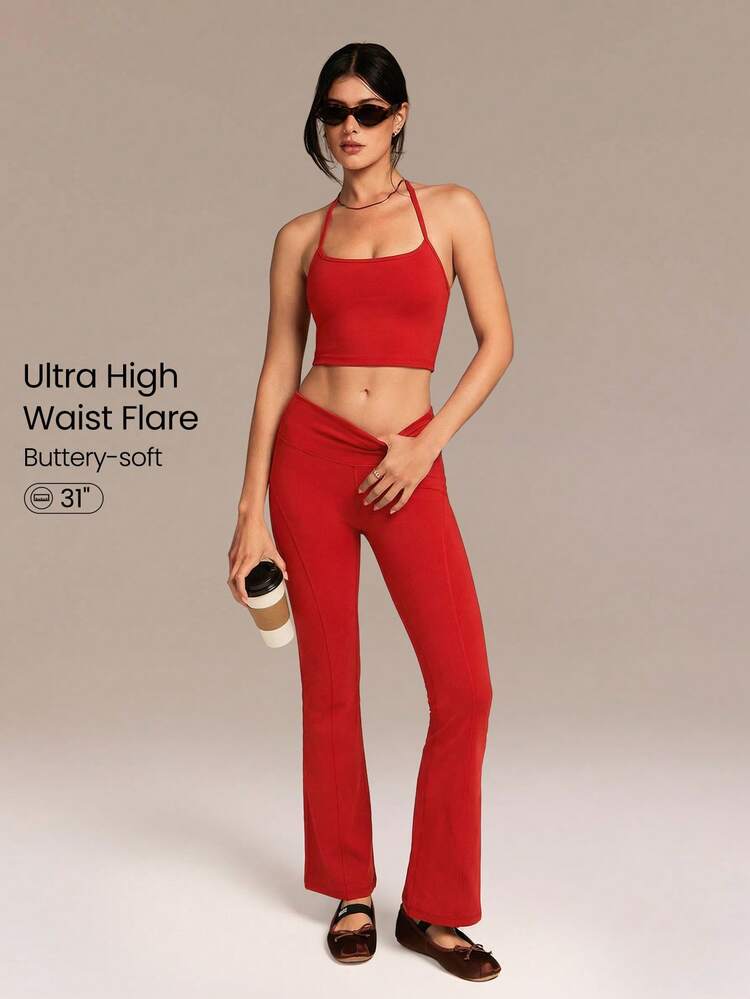31" FeatherFit™ Ultra-High-Waisted Curved Seam Flared Leggings Pants Low Impact Yoga Pilates Daily Fall Winter