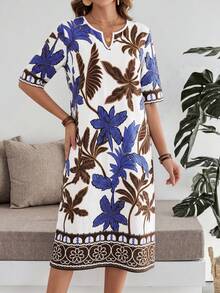 EMERY ROSE Đầm nữ tay ngắn dáng lửng in họa tiết cây cọ, kiểu dáng thường ngày. - Nhiều màu - Xem 5