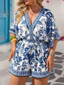 Vivid Eden Mono informal con estampado floral de talla grande - Azul y blanco - Ver 4