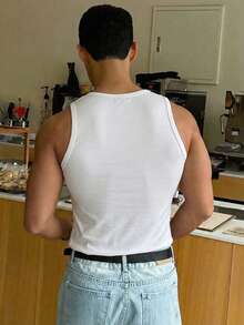 Manfinity Dauomo Áo ba lỗ không tay in hình ngôi sao và da báo dành cho nam - trắng - Xem 2