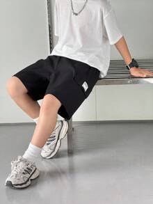 3 Pcs Tween Boy Loose Casual Woven Shorts Multi-Color Set,Black,Summer,Casual,Hiking Sports Workwear Solid Simple Basic Versatile Spring Summer Wear - Grey - View 10