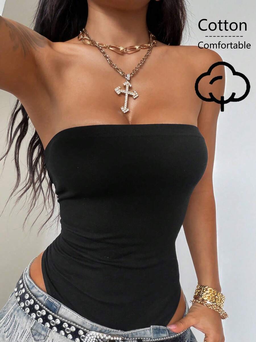 StreetHx Body sin mangas y sin tirantes para mujer, prenda de vestir de calle para el verano - Negro - Ver 1