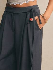 Poéselle Women's High-Waisted Pleated Wide-Leg Trousers With Adjustable Tie Belt,Grey Winter Oversized Office Tailored Palazzo Pants,Baggy Loose Fit Slacks - Grey - View 6