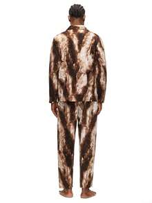 Rest Era 男士扎染印花衬衫长裤睡衣套装 男士睡衣套装 棕色睡衣 棕色睡衣 男士睡衣 图案睡衣 - 彩色 - 查看 3