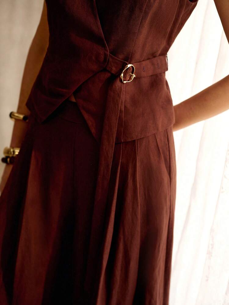 WOMEN'S LINEN BLEND MINIMALIST STRUCTURED WAISTCOAT