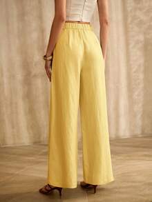 MOTF PREMIUM LINEN BLEND WIDE LEG SUIT PANTS, VINTAGE STYLE - Yellow - View 3