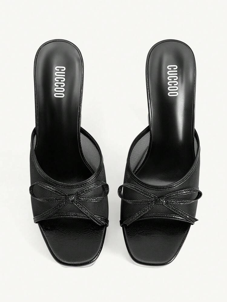 CUCCOO CHICEST Women's Platform Black High Heel Sandals, Party Style High Heels, Sexy Bowknot Decor Black High Heels, Square Toe Mule Sandals Suitable For Christmas Party, Valentine's Day Gift, Fashion Enthusiast's Perfect Choice