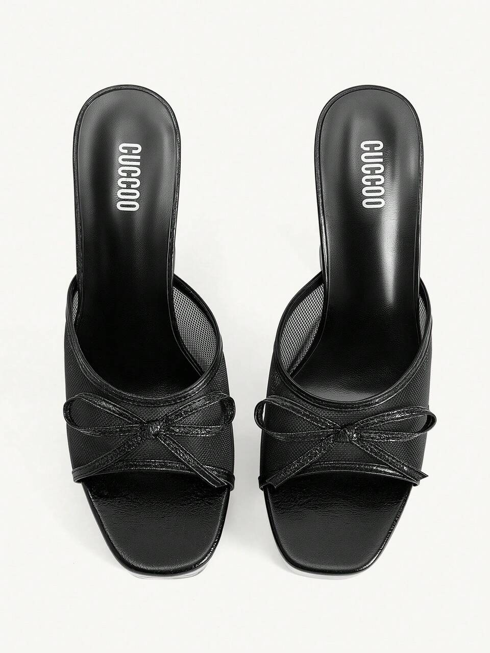 CUCCOO CHICEST Women's Platform Black High Heel Sandals, Party Style High Heels, Sexy Bowknot Decor Black High Heels, Square Toe Mule Sandals Suitable For Christmas Party, Valentine's Day Gift, Fashion Enthusiast's Perfect Choice Summer Shoes