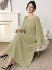 Yasmyna Textured Bowknot Decor Mint Green Women's Arabic Style Dress - Green - View 6