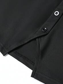 SHEIN Franclia Áo kiểu cài cúc thanh lịch cổ chữ V phối ren tương phản dành cho nữ - màu đen - Xem 3