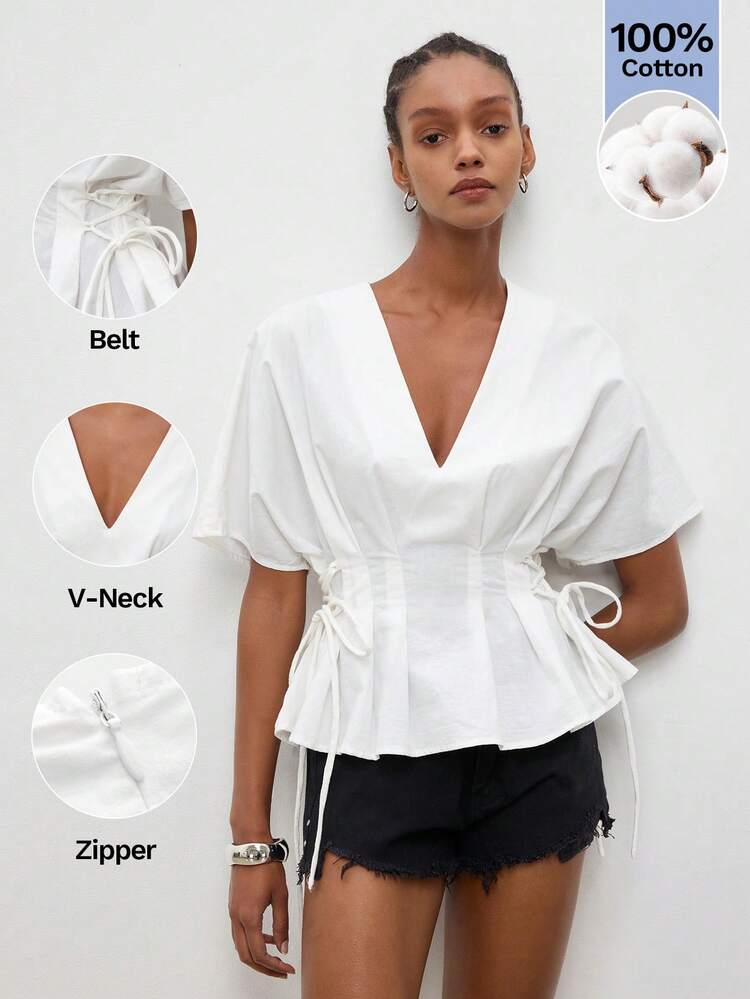 SHEIN Maija Letnia bluzka MAIJA w stylu boho, z falbaną i rękawami balonowymi