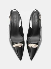 CUCCOO CURVES Women Shoes Women's Pointed Black Patent Leather Buckle Design Daily Versatile Fashion Wide Last High Heels - Black - View 4