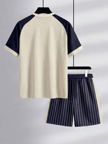 Manfinity Joysei Bộ áo thun ngắn tay cổ tròn ôm sát người và quần short nam phối màu tương phản - Nhiều màu - Xem 5
