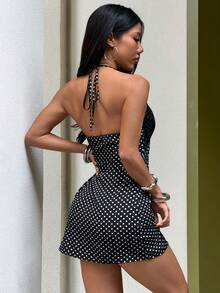 FavEase Đầm ren chấm bi tương phản gợi cảm dành cho nữ - màu đen - Xem 2