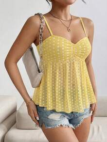 Almamuse Women's Polka Dot Print Ruffle Camisole, Suitable For Beach Vacation - Light Yellow - View 3