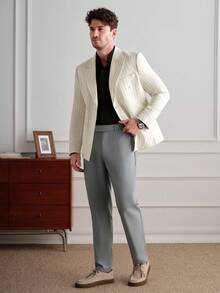 Core Aspect Chaqueta casual/de negocios de manga larga con cuello Mao a rayas para hombre - Albaricoque - Ver 6
