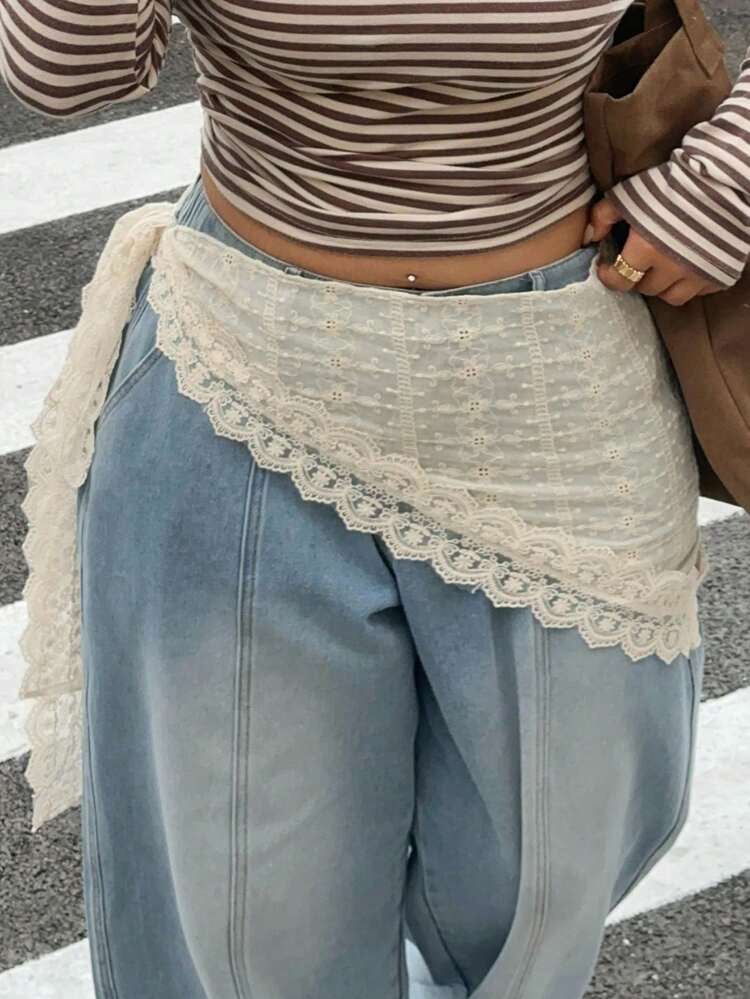 Dazy Plus Asymmetrical Lace Layered Mini Skirt, Casual Plus Size Women All Season