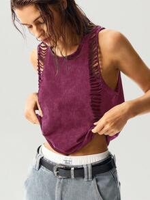 Bohemela 女士纯色针织短款背心 - 中紫紅色 - 查看 6