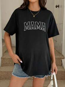 SHEIN Áo cho bà bầu dáng rộng, cổ tròn, tay ngắn - màu đen - Xem 4