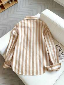Resyla Women's Striped Casual Single-Breasted Long Sleeve Shirt - Khaki - View 2